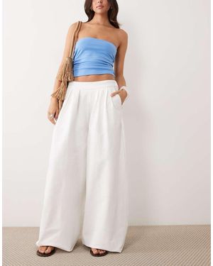 ASOS Katoenen Broek Van Keperstof Met Wijde Pijpen - Wit