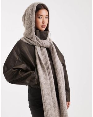 Object Super Soft Knitted Hooded Scarf - Brown