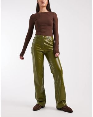 ASOS Pantalones Verde De Pernera Recta De Cuero Sintético De