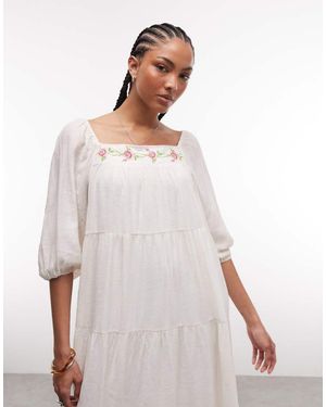 Daisy Street Vestido Amplio Y Cómodo Con Bordado Floral - Blanco