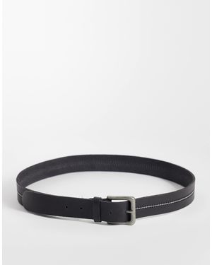 Jack & Jones Leather Belt With Stitch Detail - Grey