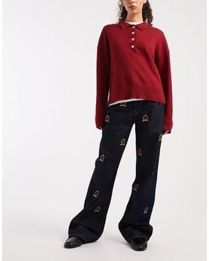 Tommy Hilfiger Mia All Over Crest Relaxed Straight Jeans - Red