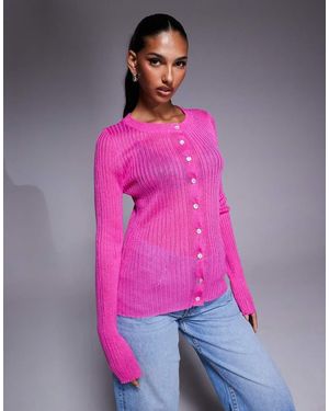 ASOS Lightweight Sheer Rib Knit Cardigan - Pink