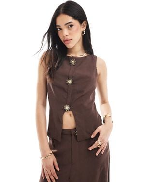 ASOS Linen Blend Trim Detail Waistcoat - Brown