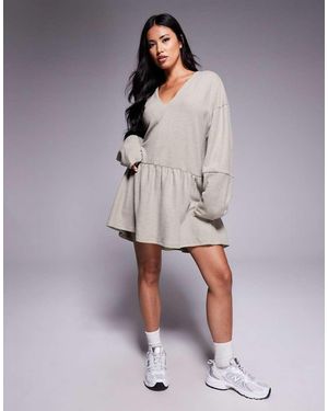 ASOS Supersoft V Front Dropped Waist Mini Dress - Natural