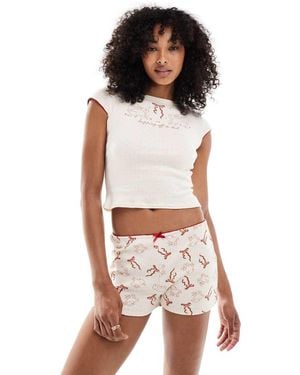 Daisy Street Top Traforato Écru Con Pantaloncini Abbinati E Stampa Di Coniglietti - Multicolore