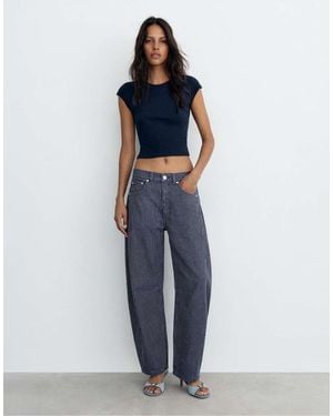 Pull&Bear Striped Balloon Jeans With Seams - Blue