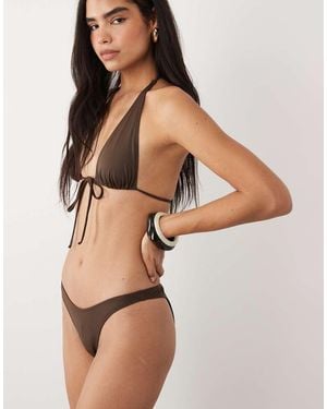 ASOS Maya Ibiza High Leg Cheeky Brazilian Bikini Bottom - Natural