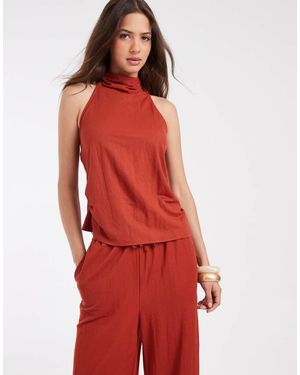 River Island Linen Halter Neck Top - Red