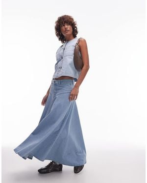 TOPSHOP Denim Yoke Front Maxi Skirt - Blue