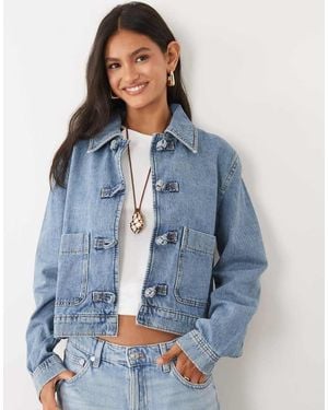 Mango 100% Cotton Denim Jacket With Button Detail - Blue