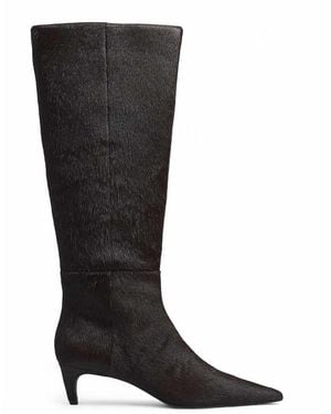 NA-KD Knee High Leather Boots - Black