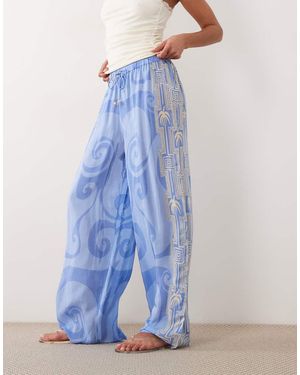 River Island 'la Mer' Palm Printed Beach Trousers - Blue