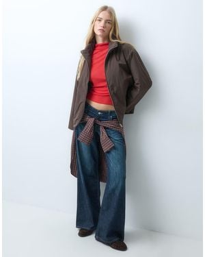 Pieces Funnel Neck Padded Jacket With toggle Trim - Brown