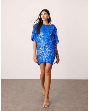 ASOS Embellished 3d Sequin T-shirt Mini Dress - Blue