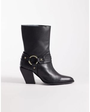 ASOS Elena Leather Western Ankle Boot With Harness - Natural