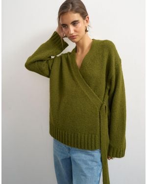 TOPSHOP Knitted Wrap Boxy Wool-blend Cardigan - Green