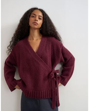TOPSHOP Knitted Wrap Boxy Cardigan With Wool - Red