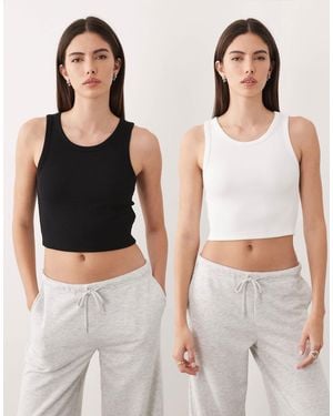 JJXX Fallon 2 Pack Ribbed Cropped Vest - Black