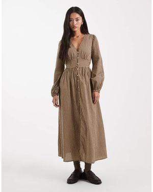 New Look Check Tea Midi Dress - Natural