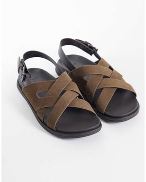 Mango Real Leather Cross Strap Sandal - Black