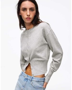 Bershka Round Neck Button-up Cardigan - Grey