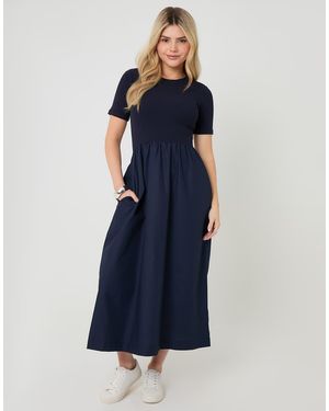 Threadbare 2-In-1 Jersey Poplin Mix Crew Neck Midi Dress - Blue