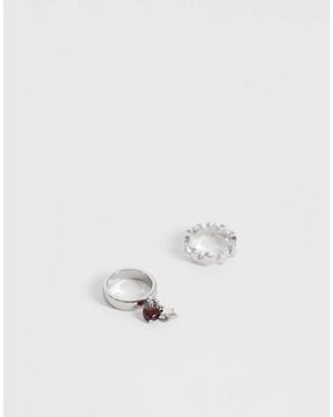 Reclaimed Vintage Two Pack Of Star Rings - White