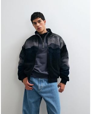 Only & Sons Oversize-fleece-bomberjacke mit landschaftsprint - Blau