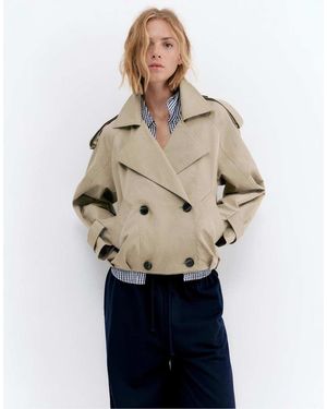 Pull&Bear Korte Trenchcoat Met Ballonzoom - Blauw