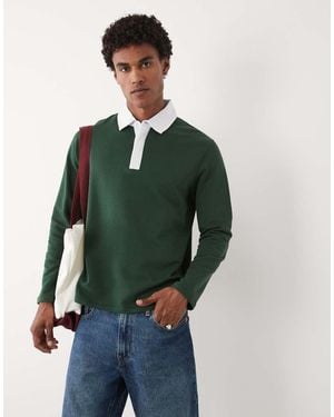 ASOS Polo Stile Rugby Scuro Con Colletto A Contrasto - Verde