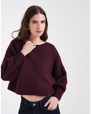 ONLY Boat Neck Balloon Sleeve Knit Sweater - Purple