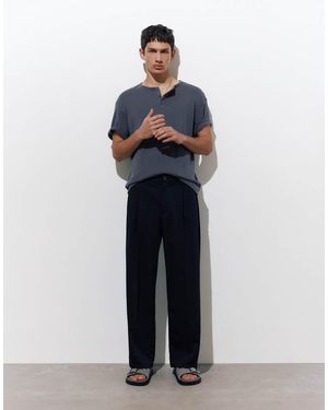 Pull&Bear Tailored Fit Wide Leg Trousers - Black