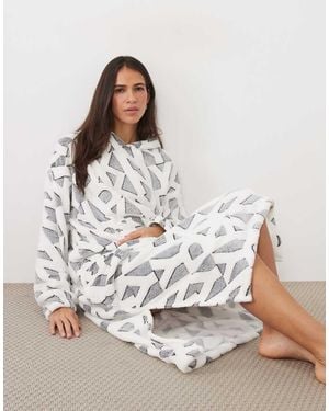 DKNY Fleece Hooded Lounger Robe - White