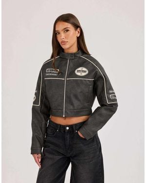 CERNUCCI Pu Cropped Moto Jacket - Grey