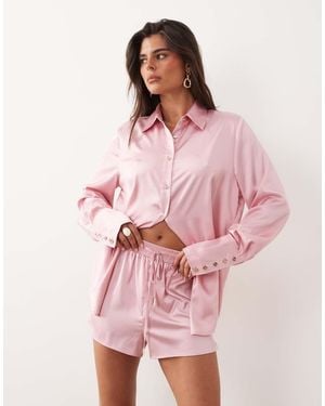 Noughts & Kisses Satin Tie Waist Shorts - Pink