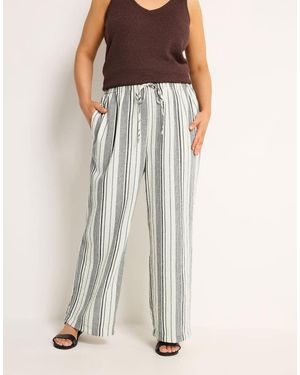 Yours Clothing Stripe Linen Look Trousers - Brown