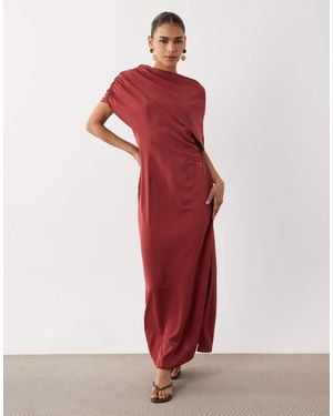 ASOS Fallen Shoulder Slinky Midi Dress - Red