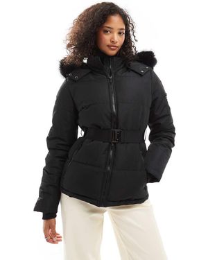Threadbare Chaqueta De Esquí Negra Acolchada Con Capucha De - Negro