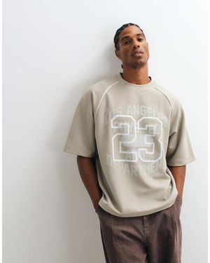 ASOS Boxy Oversized T-shirt With Print And Piping - Grey