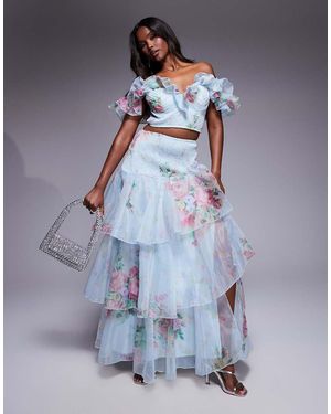 ASOS Shirred Chiffon Maxi Skirt - Blue
