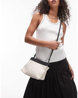 ARKET Small Canvas Cross Body Bag With Black Leather Detail And Contrast Stitches - White