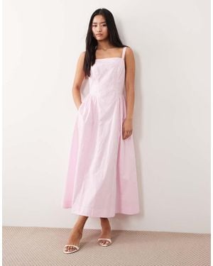 Nobody's Child Brielle Cotton Square Neck Hip Pleat Detail Midaxi Dress - Pink