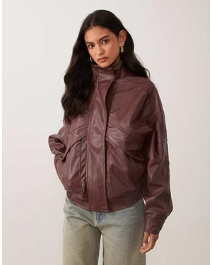 Cotton On Faux Leather Funnel Neck Bomber Jacket - Brown