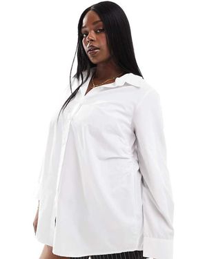 Yours Camisa Blanca Holgada De Manga Larga Con Botones De -Azul - Blanco