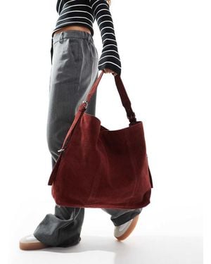 ASOS Borsa Shopping Da Spalla Scamosciata Bordeaux Con Fibbie - Rosso