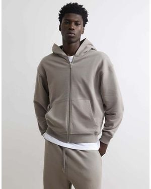 River Island Oversized Fit Washed Zip Through Hoodie - Grey
