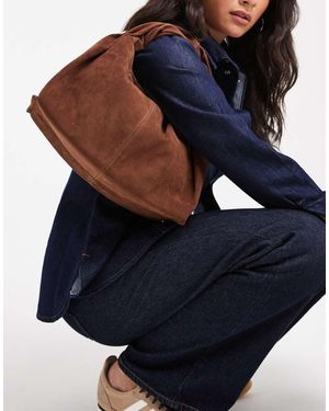 Glamorous Bolso Marrón Con Diseño Holgado, Correa Bandolera De Quita Y Pon Y Asas Superiores De Antelina De - Azul