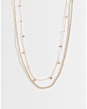 ASOS Asos Design Curve Pack Of 2 Necklace With Twisted Chain And Diamante Detail - White