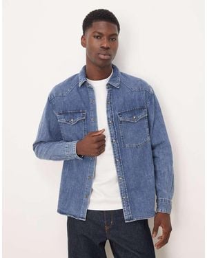 Abercrombie & Fitch Sobrecamisa Vaquera Holgada De Estilo Wéstern Con Lavado Azul Oscuro De